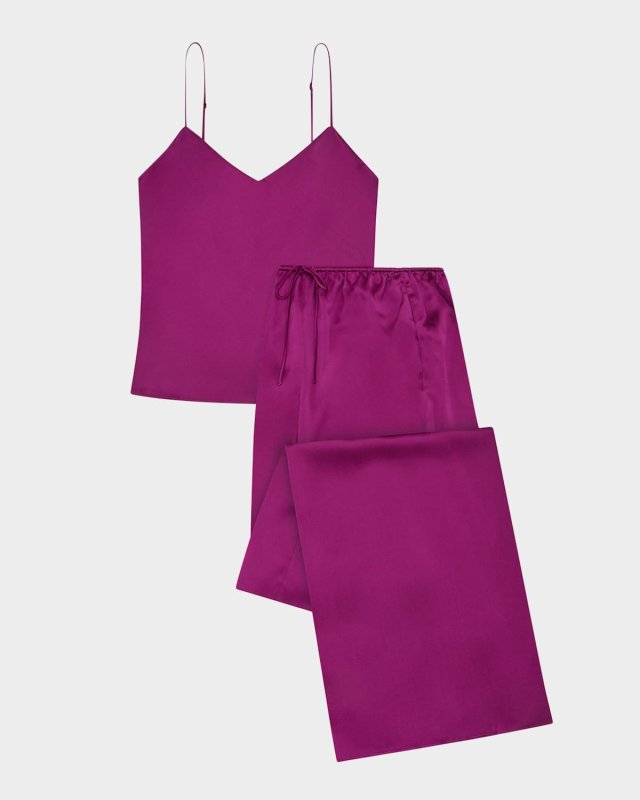 Bliss Wide-Leg Silk Satin Cami Pajama Set